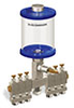 Blue Color Key, Clear View Multiple Feed Manual Lubricator, 1 pt Pyrex Reservoir, 6 Feeds, 1/8