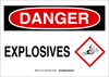 Brady B-555 Aluminum Rectangle White Chemical, Biohazard, Hazardous & Flammable Material Sign - 10 in Width x 7 in Height - TEXT: DANGER EXPLOSIVES - 131771 - 754473-82441 - R. S. Hughes Company, Inc.