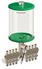 Green Color Key, Clear View Multiple Feed Electro Lubricator, 1/2 gal Acrylic Reservoir, 8 Feeds, 1/4” OD Tube Outlets, 120V/60Hz - B5162-064AB0812061GW - Oil-Rite Corp.