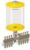 Yellow Color Key, Clear View Multiple Feed Manual Lubricator, 1/2 gal Acrylic Reservoir, 9 Feeds, 1/4” OD Tube Outlets - B5163-064AB091YW - Oil-Rite Corp.