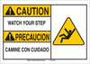 Brady B-401 Polystyrene Rectangle White Fall Prevention Sign - 10 in Width x 7 in Height - Language English / Spanish - TEXT: CAUTION WATCH YOUR STEP / PRECAUCION CAMINE CON CUIDADO - 125332 - 754473-72966 - R. S. Hughes Company, Inc.