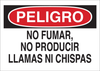 Brady B-555 Aluminum Rectangle White Smoking Not Permitted Sign - 14 in Width x 10 in Height - Language Spanish - TEXT: PELIGRO NO FUMAR, NO PRODUCIR LLAMAS NI CHISPAS - 38463 - 754476-38463 - R. S. Hughes Company, Inc.