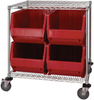 Bin Transport Cart, 2Shelves, 4Bins, Red; No. Of Bins Quantum Storage - 44AC7942 - Newark, An Avnet Company