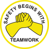 Brady B-946 Black / Yellow on White Circle Vinyl Hard Hat Label - Printed Text = SAFETY BEGINS WITH TEAMWORK - 42269 - 754476-42269 - R. S. Hughes Company, Inc.