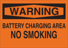 Brady B-120 Fiberglass Reinforced Polyester Rectangle Orange Battery Changing Area & Battery Room Sign - 14 in Width x 10 in Height - TEXT: WARNING BATTERY CHARGING AREA NO SMOKING - 69568 -- 754476-69568 - Image