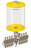 Yellow Color Key, Clear View Multiple Feed Electro Lubricator, 1/2 gal Pyrex Reservoir, 8 Feeds, 1/8