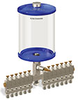 Blue Color Key, Clear View Multiple Feed Manual Lubricator, 1/2 gal Pyrex Reservoir, 13 Feeds, 1/4” OD Tube Outlets - B5163-064PB131BW - Oil-Rite Corp.