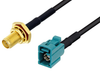 SMA Female Bulkhead to Water Blue FAKRA Jack Cable 100 cm Length Using PE-C100-LSZH Coax with HeatShrink - PE3W04917/HS-100CM - Pasternack