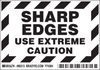 Brady B-302 Black on White Polyester Machine & Equipment Safety Label - 5 in Width - 3 1/2 in Height - Printed Text = SHARP EDGES USE EXTREME CAUTION - 86213 - 754476-86213 - R. S. Hughes Company, Inc.