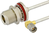 SMA Male Right Angle to N Female Bulkhead Semi-Flexible Precision Cable 6 Inch Length Using PE-SR402FL Coax, LF Solder, RoHS - PE39456-6 - Pasternack