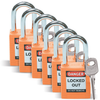Brady Orange Nylon Steel 6-pin Keyed & Safety Padlock 51347 - 1 1/2 in Width - 1 3/4 in Height - 1/4 in Shackle Diameter - 1 Key(s) Included - 754476-51347 - 754476-51347 - R. S. Hughes Company, Inc.