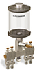 Clear View Multiple Feed Manual Lubricator, 1 pt Pyrex Reservoir, 4 Feeds, 1/4” OD Tube Outlets - B4463-016PB041W - Oil-Rite Corp.