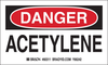 Brady B-235 Black / Red on White Paper Machine & Equipment Safety Label - 5 in Width - 3 in Height - Printed Text = DANGER ACETYLENE - 60311 -- 754476-60311