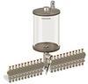 Levelux Clear View Multiple Feed Electro Lubricator, 1/2 gal Pyrex Reservoir, 22 Feeds, 1/4” OD Tube Outlets, 24VDC - B5177-064PB22024D1W - Oil-Rite Corp.