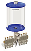Blue Color Key, Clear View Multiple Feed Electro Lubricator, 1/2 gal Pyrex Reservoir, 8 Feeds, 1/4” OD Tube Outlets, 120V/60Hz - B5162-064PB0812061BW - Oil-Rite Corp.