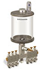 Levelux Clear View Multiple Feed Manual Lubricator, 1 qt Pyrex Reservoir, 6 Feeds, 1/8