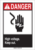 Brady B-401 Polystyrene Rectangle White Electrical Safety Sign - 10 in Width x 14 in Height - TEXT: DANGER HIGH VOLTAGE. KEEP OUT. - 45060 - 754476-45060 - R. S. Hughes Company, Inc.