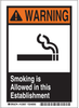 Brady B-946 Vinyl Rectangle White Smoking Permitted Sign - 7 in Width x 10 in Height - TEXT: WARNING SMOKING IS ALLOWED IN THIS ESTABLISHMENT - 123060 - 754473-71972 - R. S. Hughes Company, Inc.