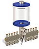 Blue Color Key, Clear View Multiple Feed Electro Lubricator, 1 qt Acrylic Reservoir, 10 Feeds, 1/8