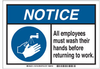 Brady B-869 Rectangle White Sanitation Sign - 14 in Width x 10 in Height - Language English / Spanish - 145753 - 754473-54545 - R. S. Hughes Company, Inc.
