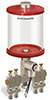 Red Color Key, Clear View Multiple Feed Electro Lubricator, 1 qt Pyrex Reservoir, 4 Feeds, 1/4” OD Tube Outlets, 24VDC - B5162-032PB04024D1RW - Oil-Rite Corp.