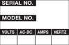Brady B-184 Black on Silver Aluminum Foil Maintenance Label - 1 in Width - 2 1/4 in Height - Printed Text = SERIAL NO. MODEL NO. VOLTS AC-DC AMPS HERTZ - WOAF-36 -- 662820-35136 - Image