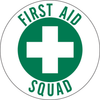 Brady B-946 Green on White Circle Vinyl Hard Hat Label - Printed Text = FIRST AID SQUAD - 76306 - 754476-76306 - R. S. Hughes Company, Inc.