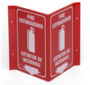 Brady Acrylic V Shape Red Fire Equipment Sign - 12 in Width x 11 in Height - Language English / Spanish - TEXT: FIRE EXTINGUISHER / EXTINTO DE INCENDIOS - V3FE15A -- 754476-49424 - Image