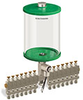 Green Color Key, Clear View Multiple Feed Electro Lubricator, 1/2 gal Pyrex Reservoir, 14 Feeds, 1/4” OD Tube Outlets, 24VDC - B5162-064PB14024D1GW - Oil-Rite Corp.
