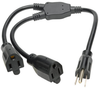 Extension Cord Y Splitter, NEMA 5-15P to 2x NEMA 5-15R - 13A, 120V, 16 AWG, 18 in., Black -- P024-18N-13A-2R - Image