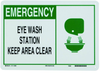 Brady B-401 Polystyrene Rectangle White Eyewash & Shower Sign - 14 in Width x 10 in Height - TEXT: EMERGENCY EYE WASH STATION KEEP AREA CLEAR - 26582 - 754476-26582 - R. S. Hughes Company, Inc.