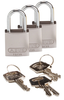 Brady Compact Aluminum Padlock Silver Keyed Alike 3 Pack - 133287 - Brady Corporation