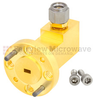WR-10 to 1.0mm Male Waveguide to Coax Adapter UG-387/U-Mod Round Cover Standard with 75 GHz to 110 GHz W Band in Aluminum, Gold -- SMW10AC001-VM - Image