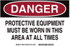 Brady B-555 Aluminum Rectangle White Personal Protection Equipment (PPE) Sign - TEXT: PROTECTIVE EQUIPMENT - 46639 - 754473-46639 - R. S. Hughes Company, Inc.