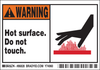 Brady B-302 Black / Orange / Red on White Polyester Machine & Equipment Safety Label - 5 in Width - 3 1/2 in Height - Printed Text = WARNING - HOT SURFACE DO NOT TOUCH. - 86828 - 754476-86828 - R. S. Hughes Company, Inc.