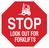Brady B-555 Aluminum Octagon Red Truck & Forklift Warehouse Traffic Sign - 18 in Width x 18 in Height - TEXT: LOOK OUT FOR FORKLIFTS - 124510 - 754473-80788 - R. S. Hughes Company, Inc.