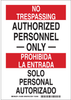 Brady B-401 High Impact Polystyrene Rectangle White Restricted Area / No Trespassing Sign - 10 in Width x 14 in Height - Language English / Spanish - 124011 - 754473-79743 - R. S. Hughes Company, Inc.