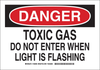 Brady B-401 Polystyrene Rectangle White Chemical, Biohazard, Hazardous & Flammable Material Sign - 10 in Width x 7 in Height - TEXT: DANGER TOXIC GAS DO NOT ENTER WHEN LIGHT IS FLASHING - 126097 - 754473-74252 - R. S. Hughes Company, Inc.