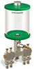 Green Color Key, Clear View Multiple Feed Manual Lubricator, 1 qt Pyrex Reservoir, 4 Feeds, 1/4” OD Tube Outlets - B5163-032PB041GW - Oil-Rite Corp.