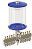 Blue Color Key, Clear View Multiple Feed Electro Lubricator, 1/2 gal Pyrex Reservoir, 10 Feeds, 1/8