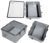 14x12x06 Polycarbonate Weatherproof Outdoor IP66 NEMA 4X Enclosure, DIN Rail Mount Clear Lid DKGY -- TEWPC141206-000DR - Image