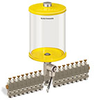 Yellow Color Key, Clear View Multiple Feed Electro Lubricator, 1/2 gal Acrylic Reservoir, 16 Feeds, 1/8