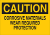 Brady B-302 Polyester Rectangle Yellow Chemical, Biohazard, Hazardous & Flammable Material Sign - 14 in Width x 10 in Height - Laminated - TEXT: CAUTION CORROSIVE MATERIALS WEAR REQUIRED PROTECTION - - 754476-84298 - R. S. Hughes Company, Inc.