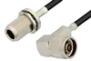 N Male Right Angle to N Female Bulkhead Cable 12 Inch Length Using RG223 Coax - PE33536-12 - Pasternack