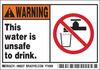 Brady B-302 Black / Orange / Red on White Rectangle Polyester Health, Sanitation & Waste Label - 5 in Width - 3 1/2 in Height - Printed Text = WARNING THIS WATER IS UNSAFE TO DRINK. - 86837 - 754476-86837 - R. S. Hughes Company, Inc.