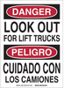 Brady Rectangle White Truck & Forklift Warehouse Traffic Sign - Language English / Spanish - TEXT: LOOK OUT FOR LIFT - 39005 - 754473-39005 - R. S. Hughes Company, Inc.