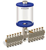 Blue Color Key, Clear View Multiple Feed Manual Lubricator, 1 qt Acrylic Reservoir, 12 Feeds, 1/8