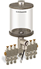 Clear View Multiple Feed Electro Lubricator, 1 qt Acrylic Reservoir, 6 Feeds, 1/4” OD Tube Outlets, 24VDC - B4462-032AB06024D1W - Oil-Rite Corp.