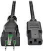Hospital-Grade Power Cord, NEMA 5-15P to C13 - Green Dot, 10A, 125V, 18 AWG, 3 ft., Black -- P006-003-HG10 - Image