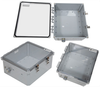 14x12x06 Polycarbonate Weatherproof Outdoor IP66 NEMA 4X Enclosure, Modified Base Clear Lid DKGY -- TEWPC141206-02 - Image